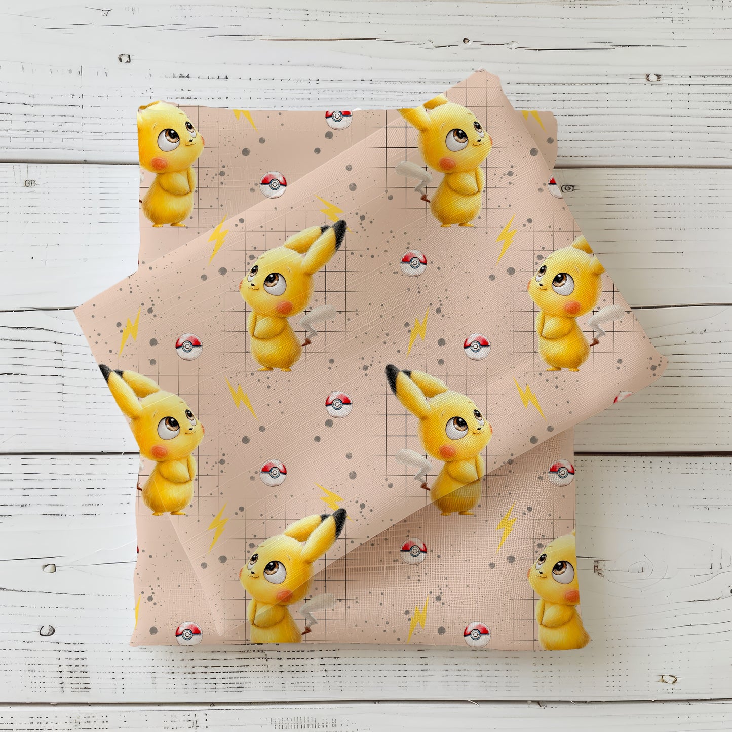 PikaPlüsch Stoff Detailaufnahme – Anime Kinderstoff Jersey Meterware