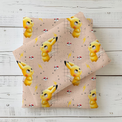 PikaPlüsch Stoff Detailaufnahme – Anime Kinderstoff Jersey Meterware