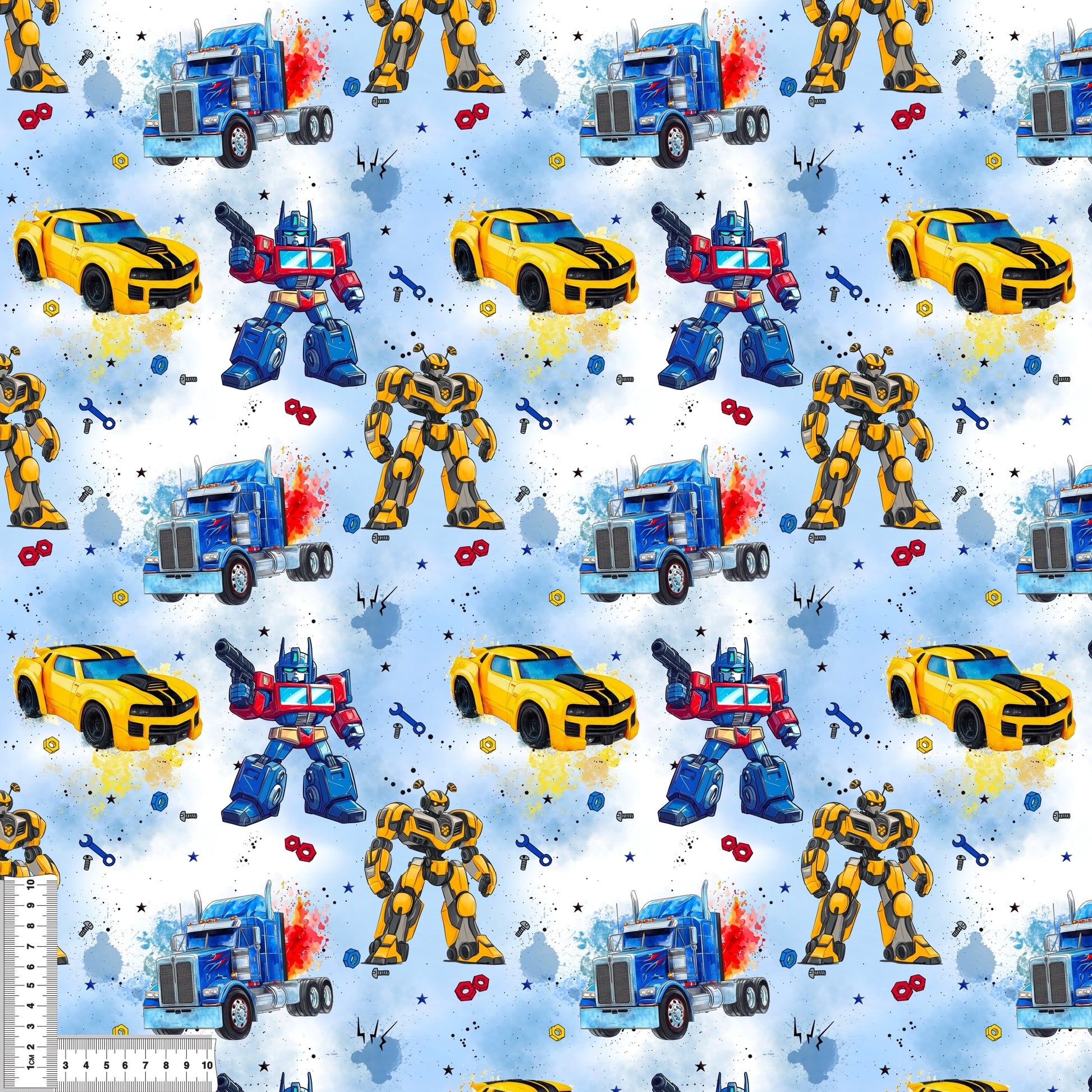 RobotCars blau Stoff Detailaufnahme – Kinderstoff Roboter Auto Jersey