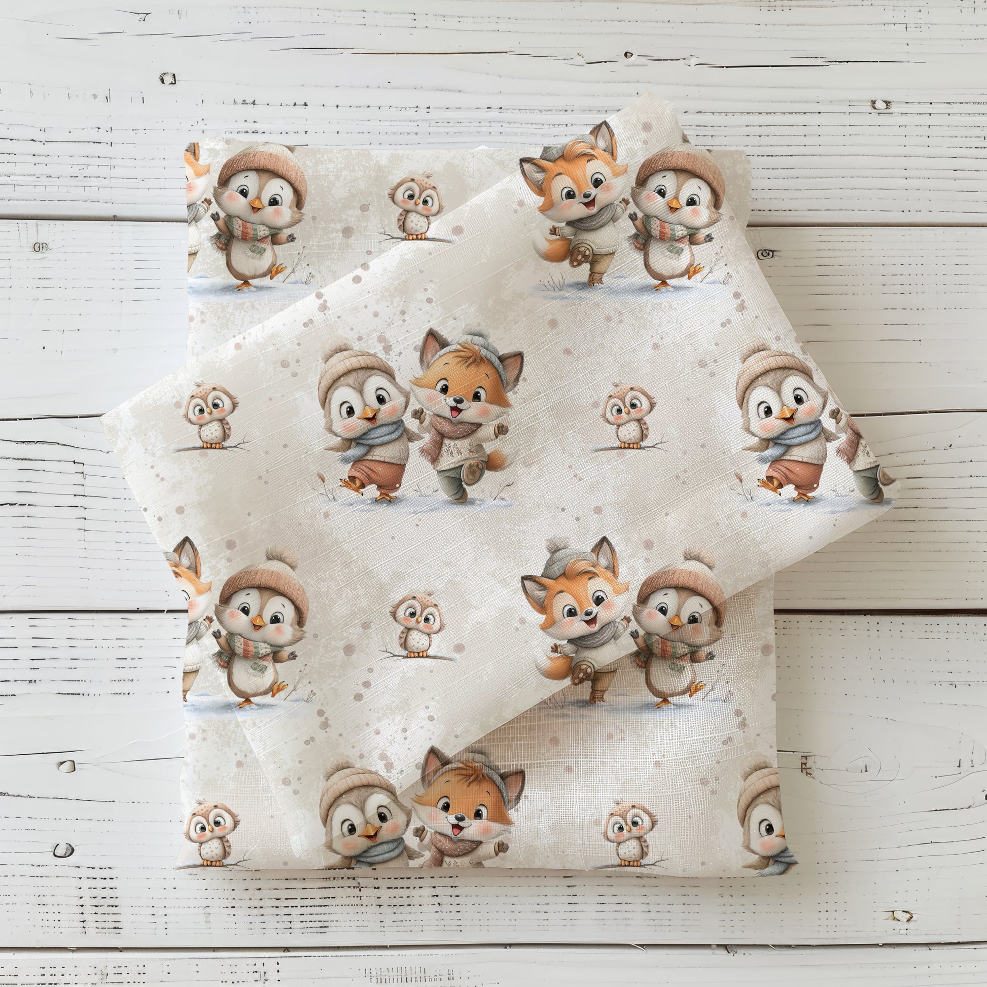 Fuchs Pinguin Eule Stoff Rib Jersey – Kinderstoff Weihnachten Motiv