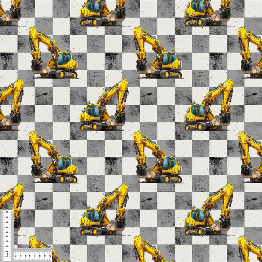 Excavator Check | UV50+ Swim Fabric by the Meter | Children's Fabric for Swimwear