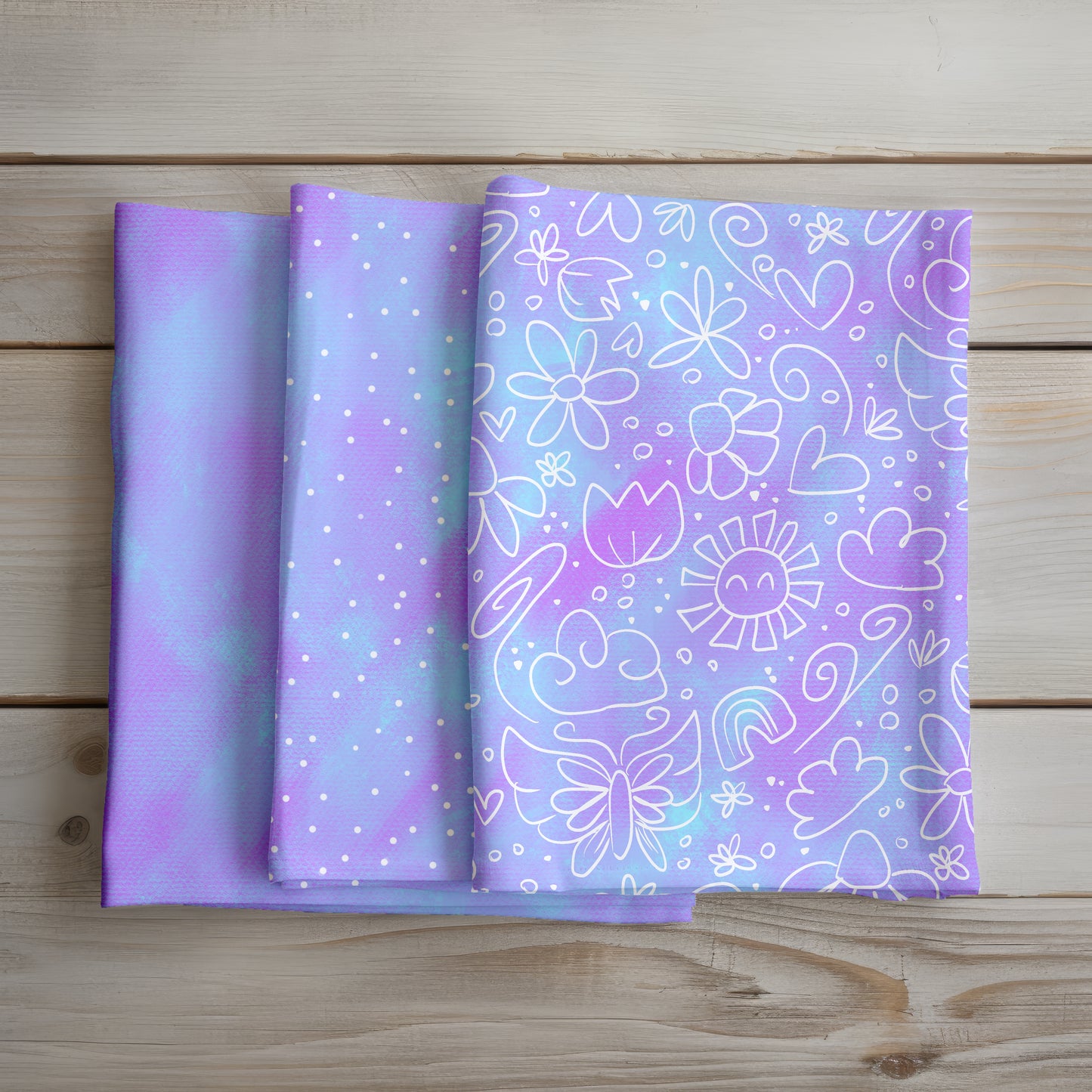 Zauberland Lila – Schnubbirella | Stoffpaket 3-teilig | Doodle, Punkte & Uni