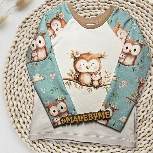 Eulen Mama Kind Bügelbild 10cm – DTF Transfer Aquarell aufbügeln Kindershirt