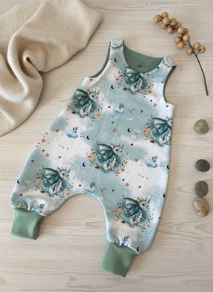 Baby Strampler Drachen handgemacht French Terry – Babykleidung Handmade by Kati