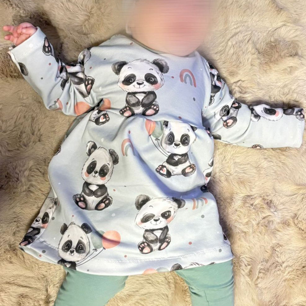 Panda Stoff Meterware Detailaufnahme – Sweet Panda Balloon Kinderstoff Jersey
