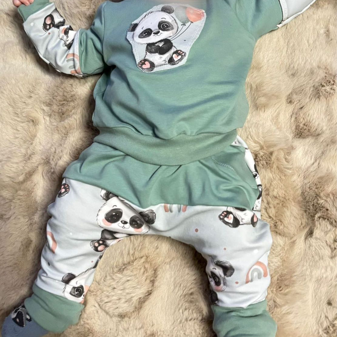 Kleiner Panda Stoff Musselin Meterware – Kinderstoff Panda Motiv pastell
