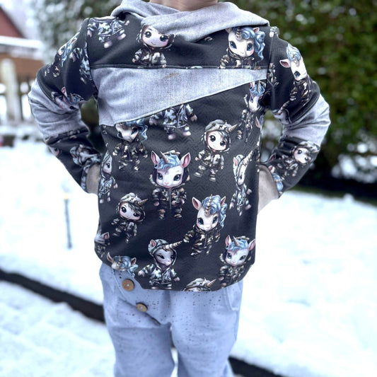 Einhorn Squad Stoff Detailaufnahme – Kinderstoff Einhorn Jersey Meterware