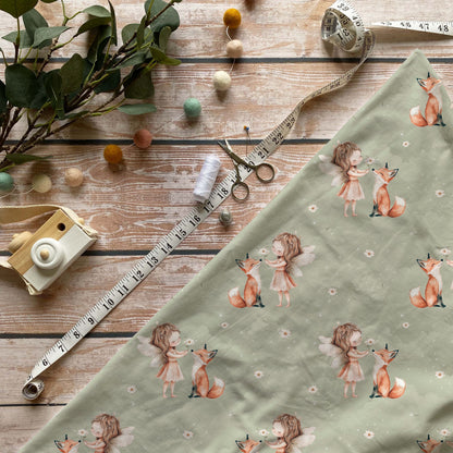 Kleine Waldfee French Terry Meterware – Kinderstoff Fee Motiv Mädchen