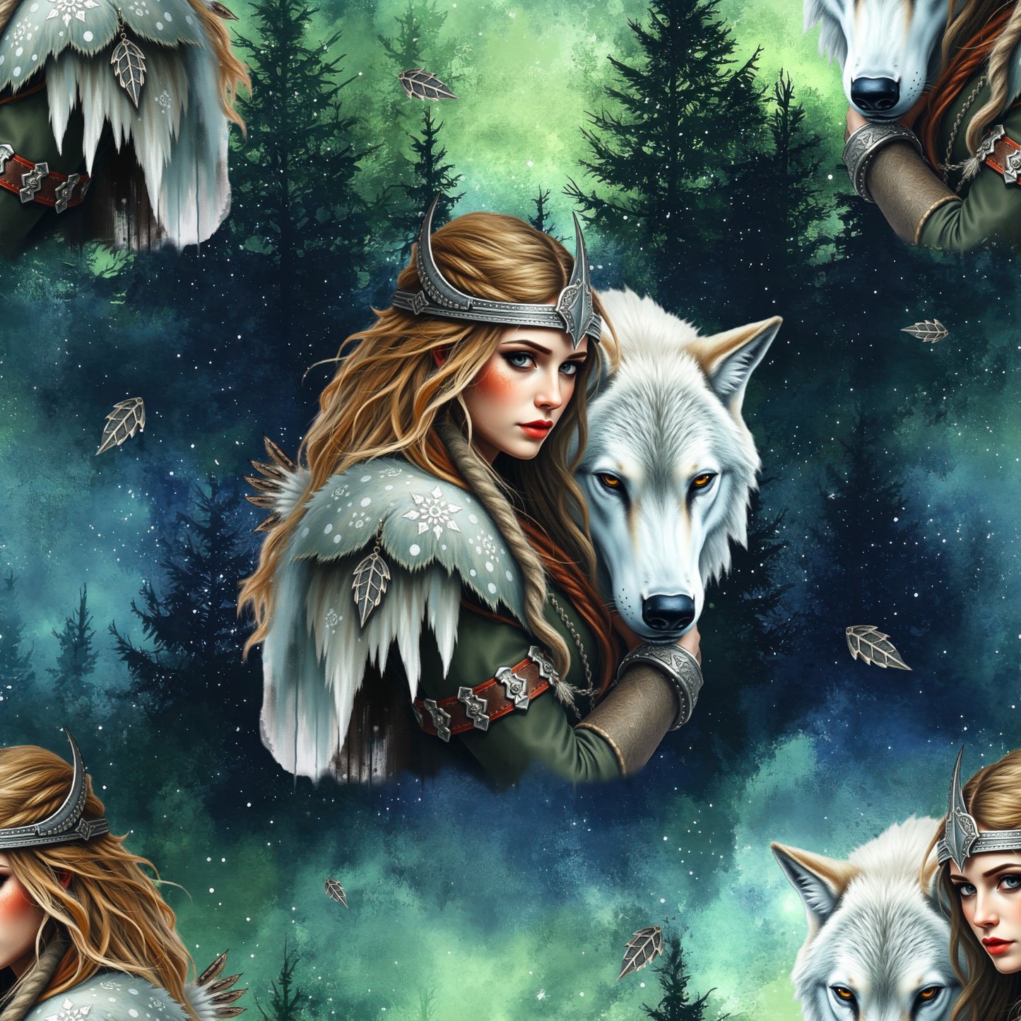 Fabric Design "Guardian of the White Wolf – Mystic Edition" Fabric by the Meter – Softshell, Cotton, Muslin, Minky & Lycra UV50+