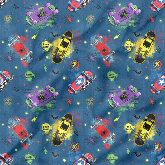Hero Boards | Superhero Softshell Fabric by the Metre | Water-Repellent Children's Fabric