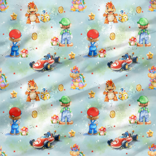 Boys Game | Retro Game Softshell Fabric by the Metre | Water-Repellent Children's Fabric