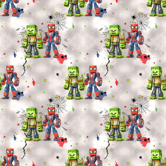 Pixel Heroes | Superhero Swimwear Fabric UV50+ Sold by the Meter | Children's Fabric for Swimwear