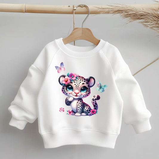 Baby Leo Glitzer Bügelbild – DTF Transfer Leopard Kinderkleidung Handmade by Kati