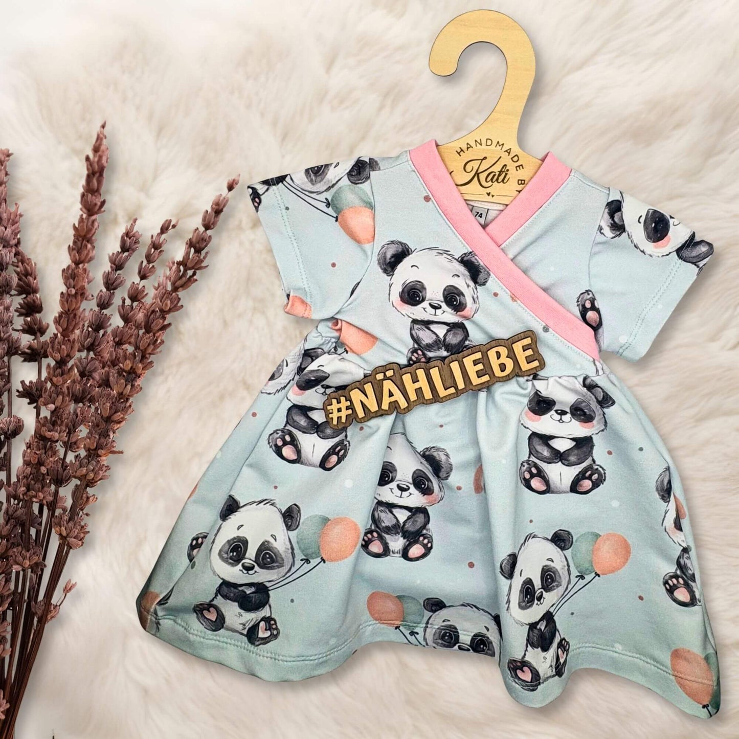 Kleiner Panda French Terry Meterware – Kinderstoff Tiermotiv Mädchen mint