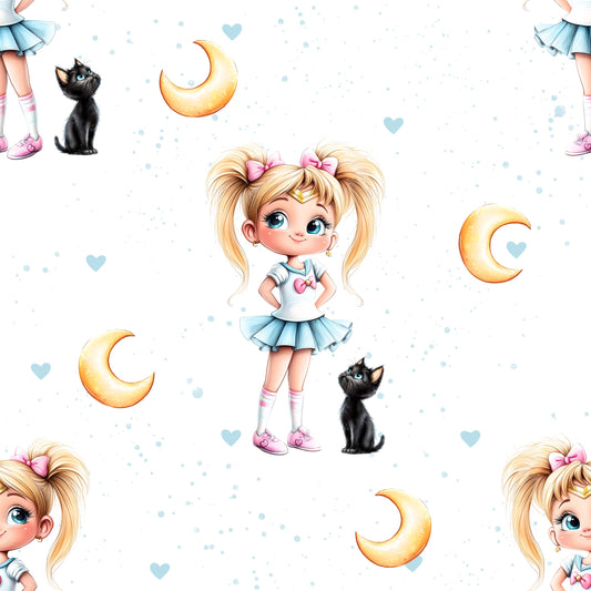 Moon Girl | Anime Fabric by the Meter | Rib Knit Children's Fabric