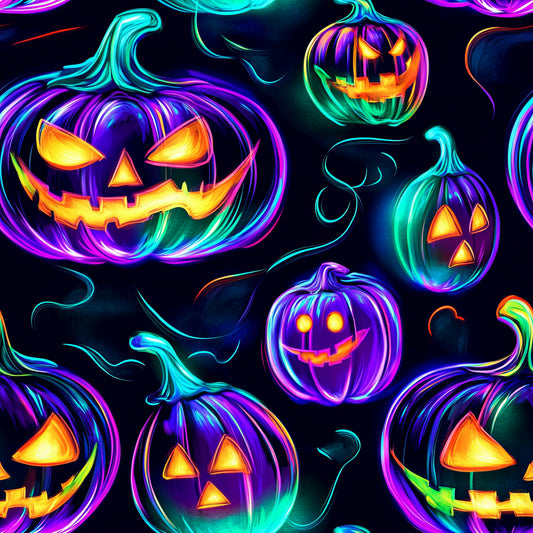 Neon Halloween Spooky Kürbis Kinderstoff Meterware – Jersey French Terry Handmade by Kati