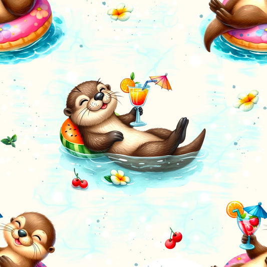 Summer Otters - Pool Party | Otter Fabric by the Meter | Children's Fabric