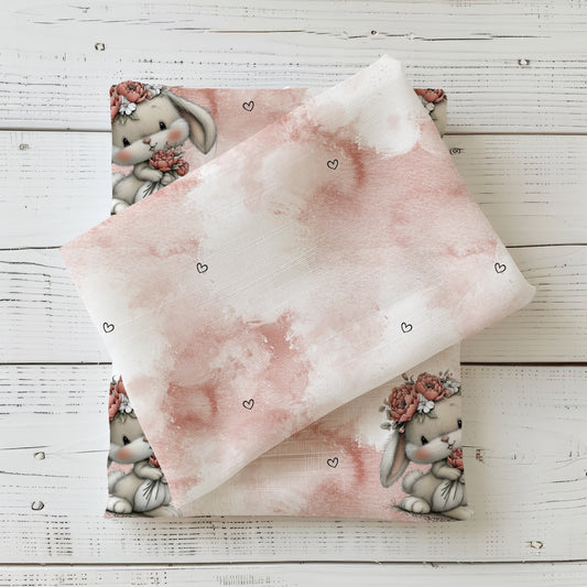 Children's fabric 0.5m Jersey "Hearts" - Spring Bunny combination