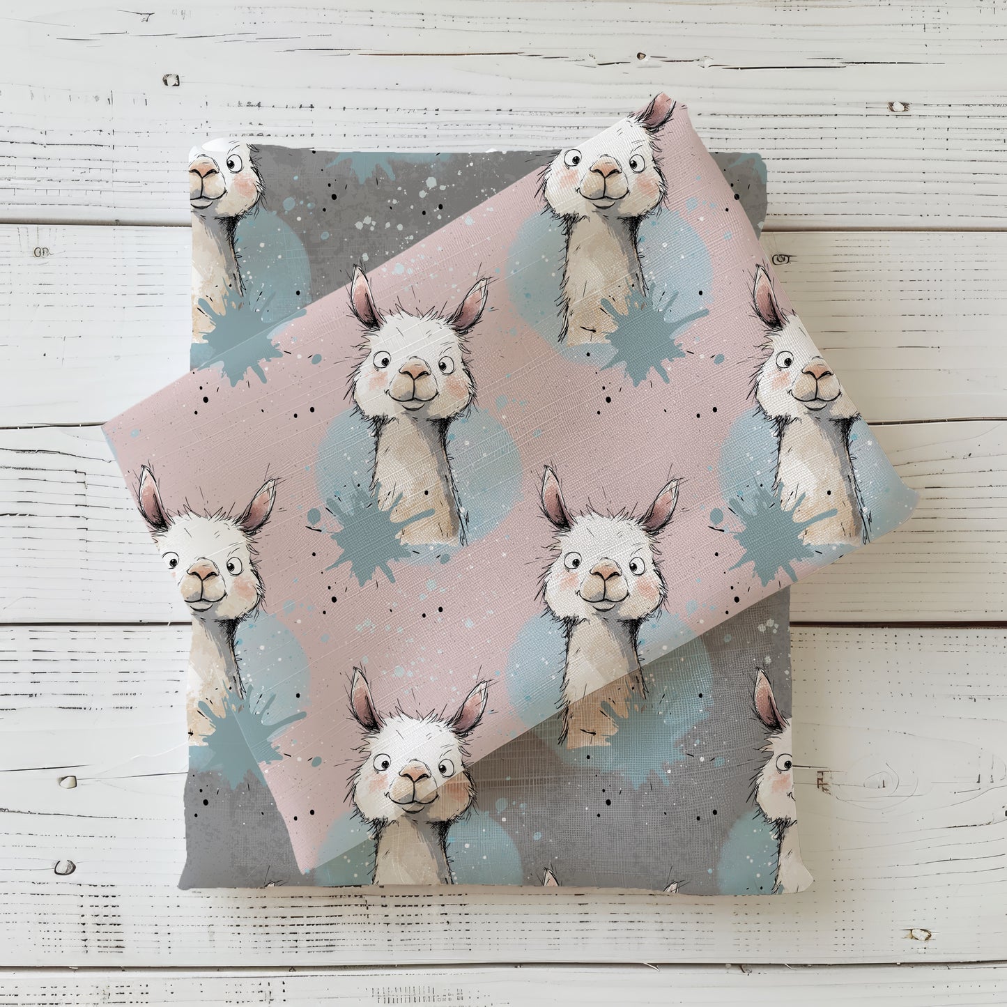 Children's fabric 0.5m Rib Jersey by the meter "Pink Llama"