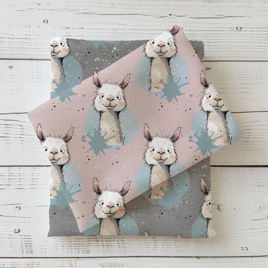 Children's fabric 0.5m Rib Jersey by the meter "Pink Llama"