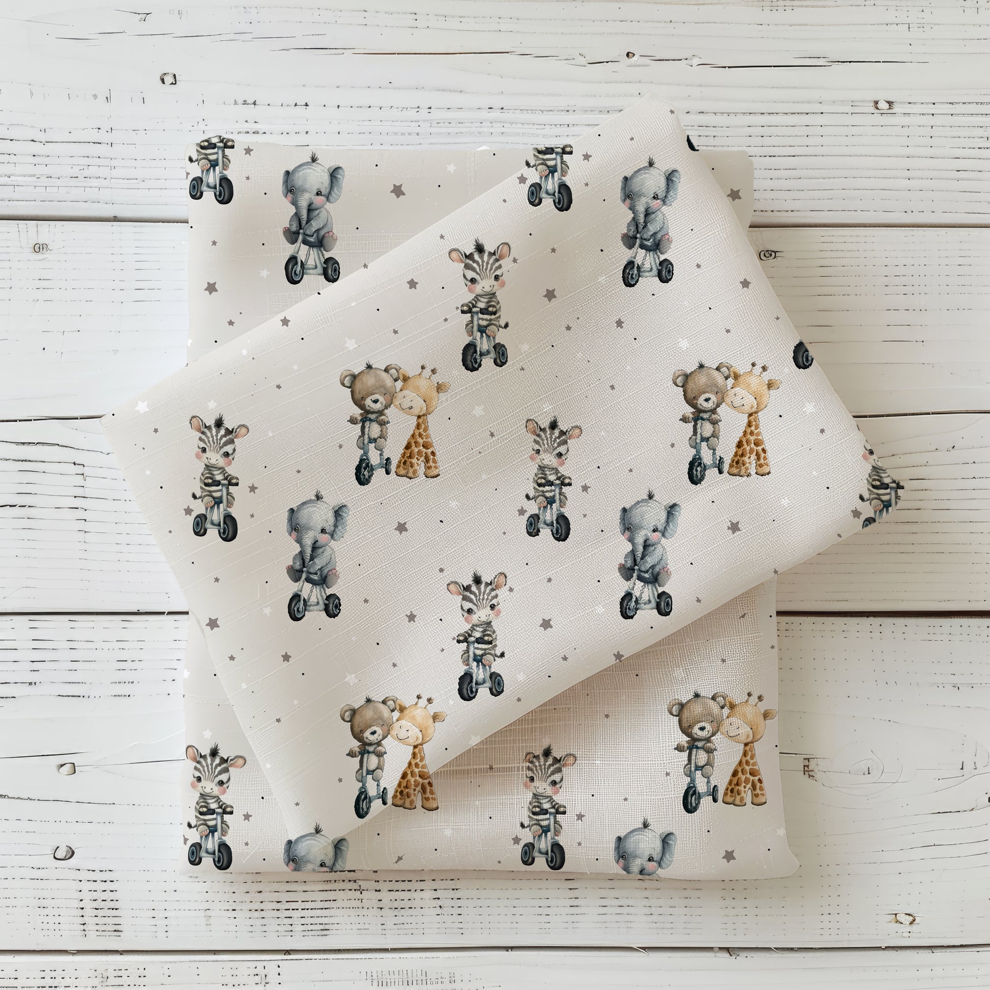 Kleine Abenteurer Safari French Terry Meterware – Kinderstoff Tiermotiv