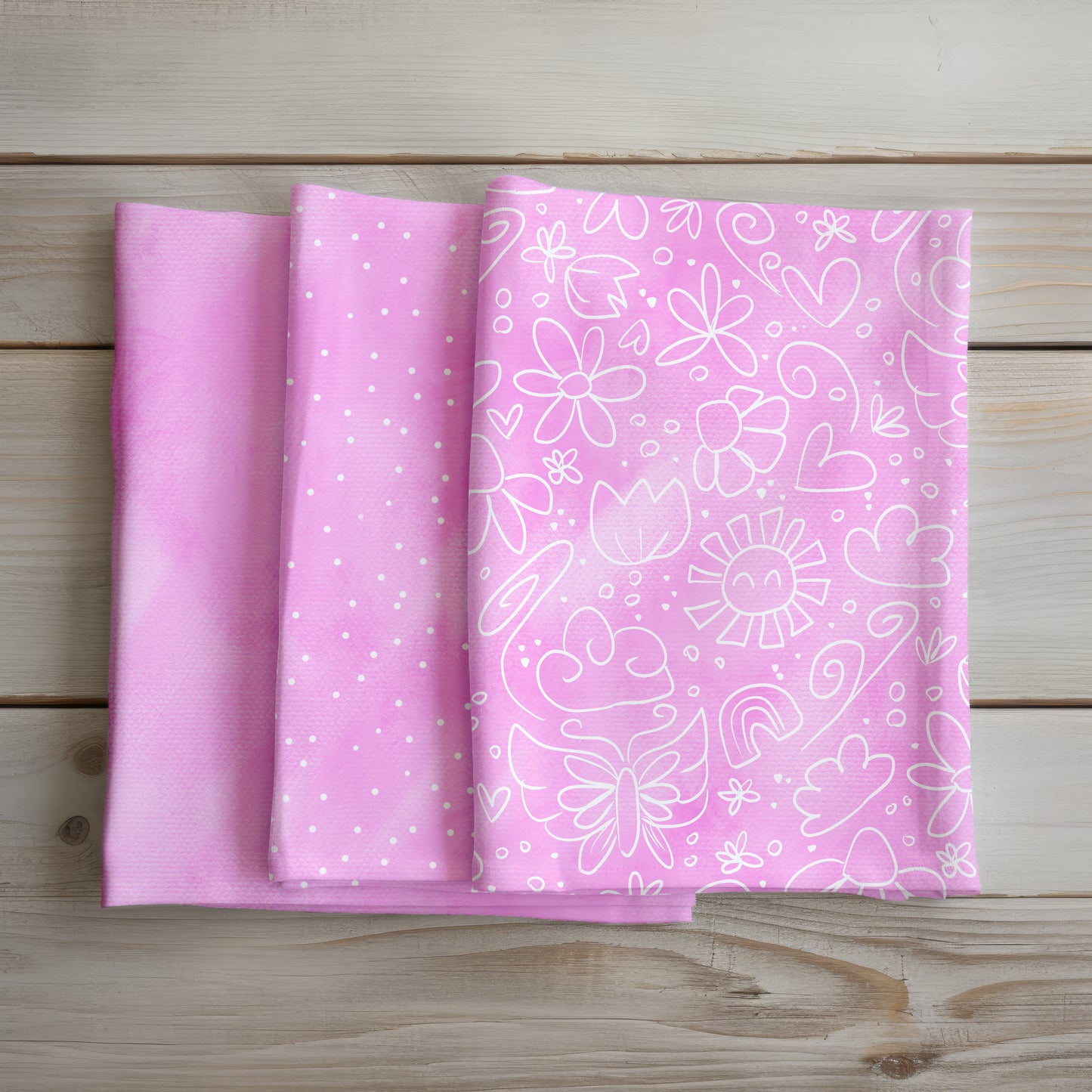 Zauberland – Rosa Schnubbirella | Stoffpaket 3-teilig | Doodle, Punkte & Uni