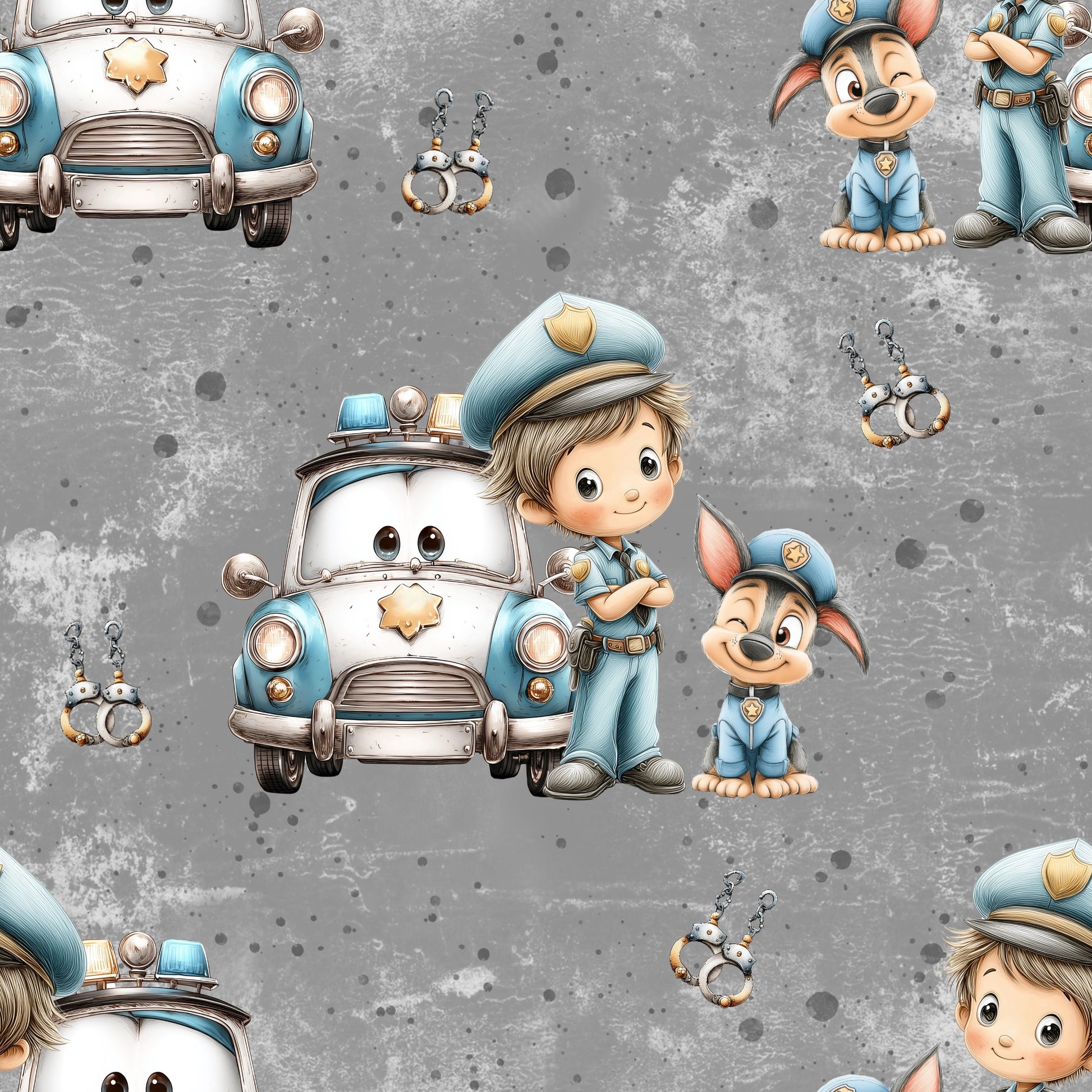 Mini Polizei Kinderstoff Meterware – Polizei Jersey French Terry Handmade by Kati