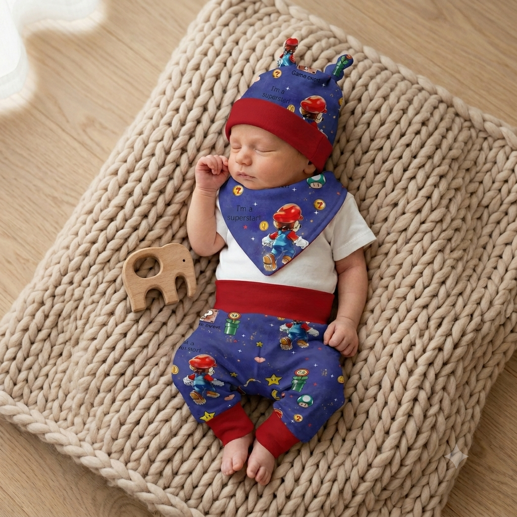 Pumphose Baby Super Boy handgenäht | French Terry Set personalisiert