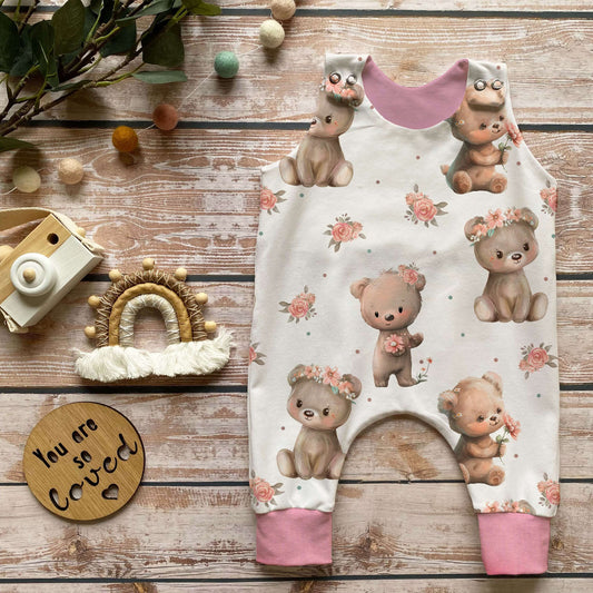 Baby Strampler Kleine Bären Set rosa | handgenäht | Gr. 56–80
