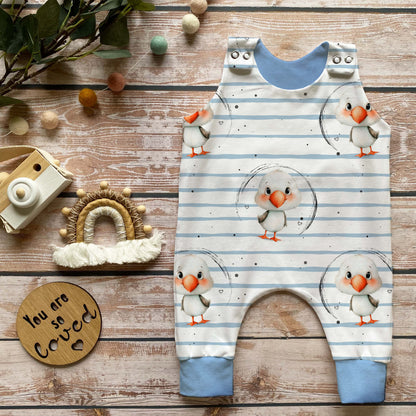 Baby Strampler Möwe blau Trägerfoto · handgenäht · Geschenk Geburt Jungen · Handmade by Kati