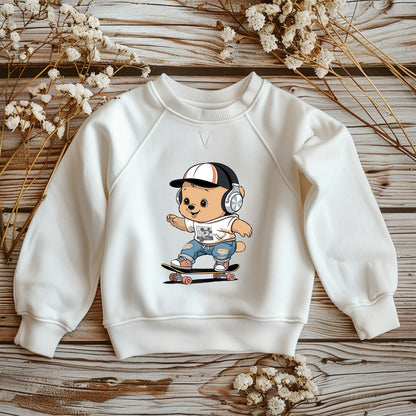 Skater Bär Kopfhörer Bügelbild 10cm – DTF Transfer aufbügeln Kindershirt