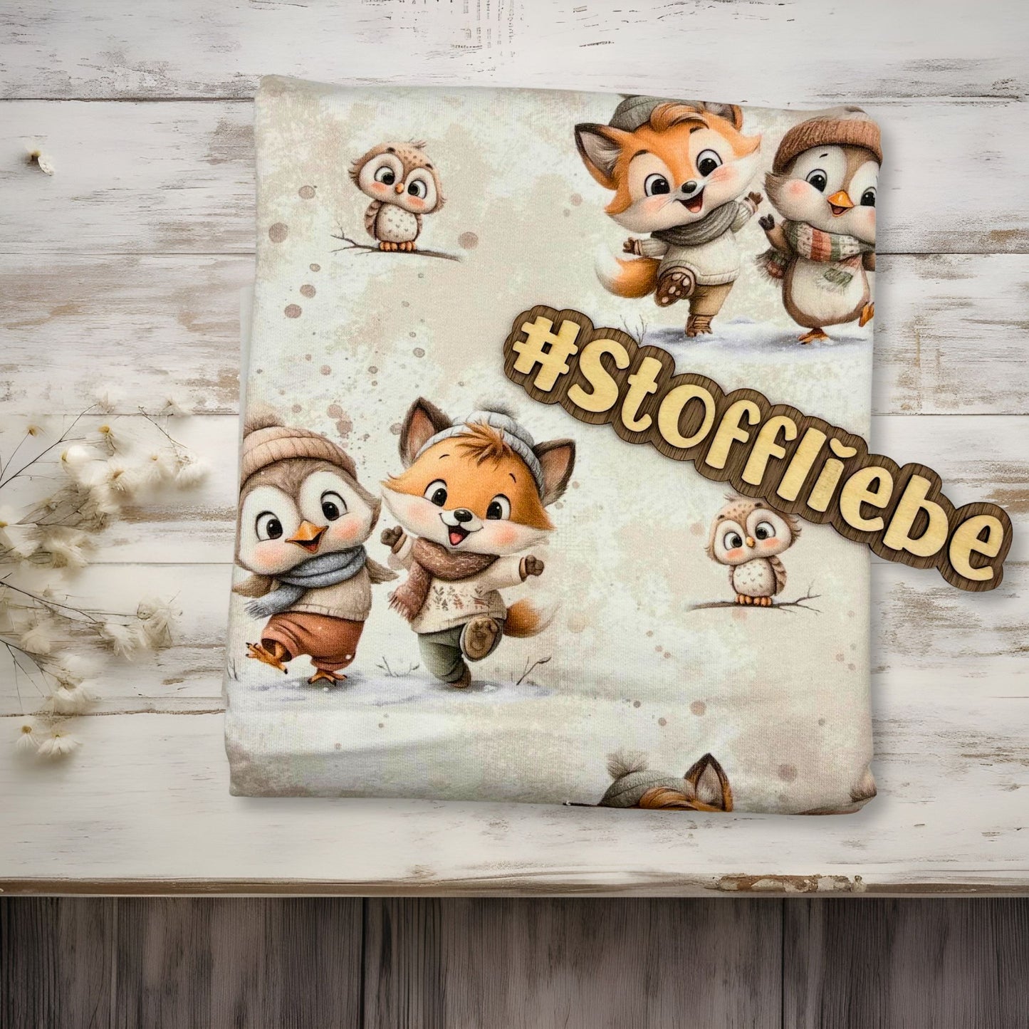 Kids fabric 0.5m Rib Jersey by the meter "Fox, Penguin & Owl"