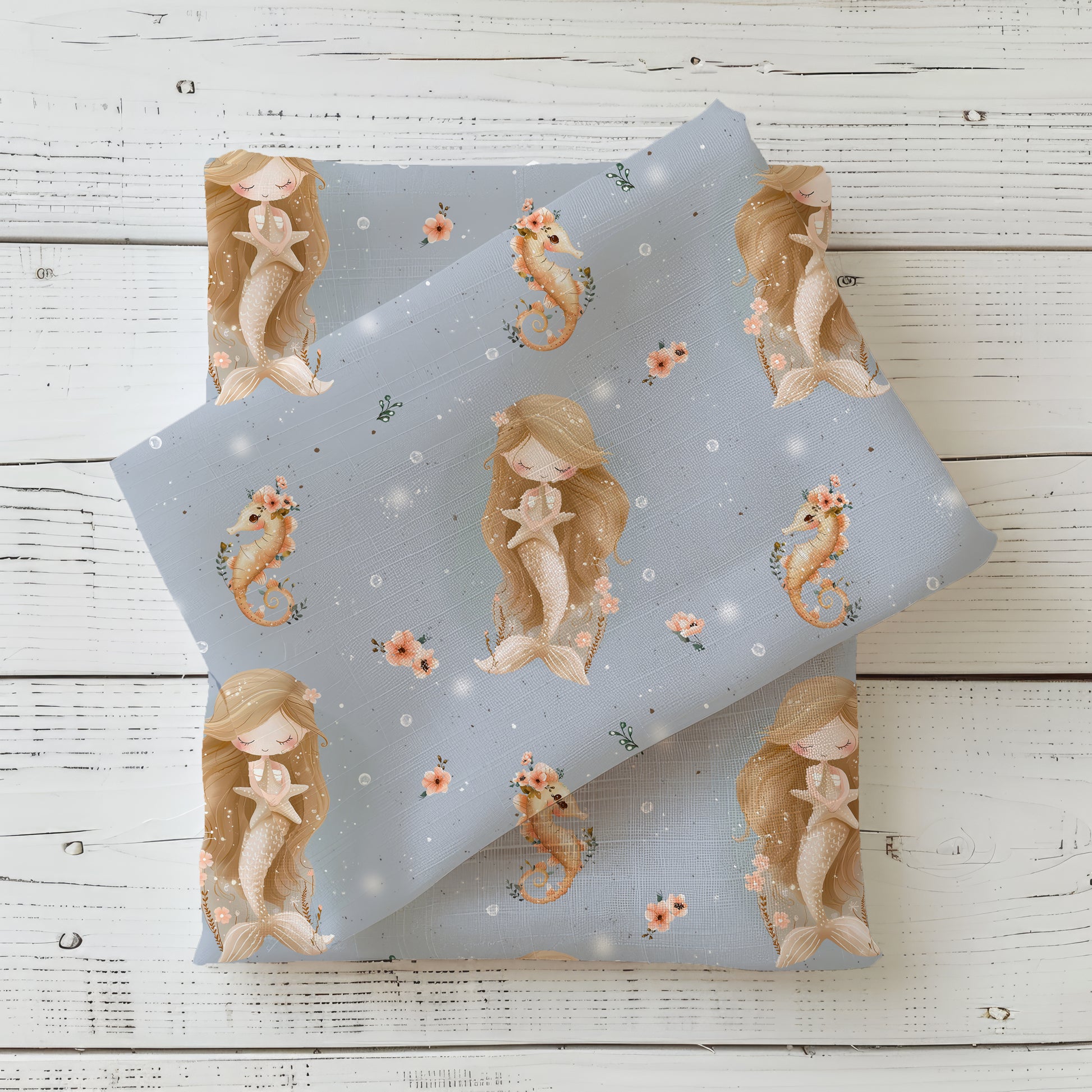 Kleine Meerjungfrau French Terry Meterware – Kinderstoff Tiermotiv Mädchen