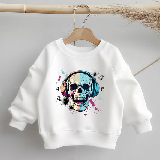 Totenkopf Kopfhörer Glitzer Bügelbild – DTF Transfer Kinderkleidung Handmade by Kati