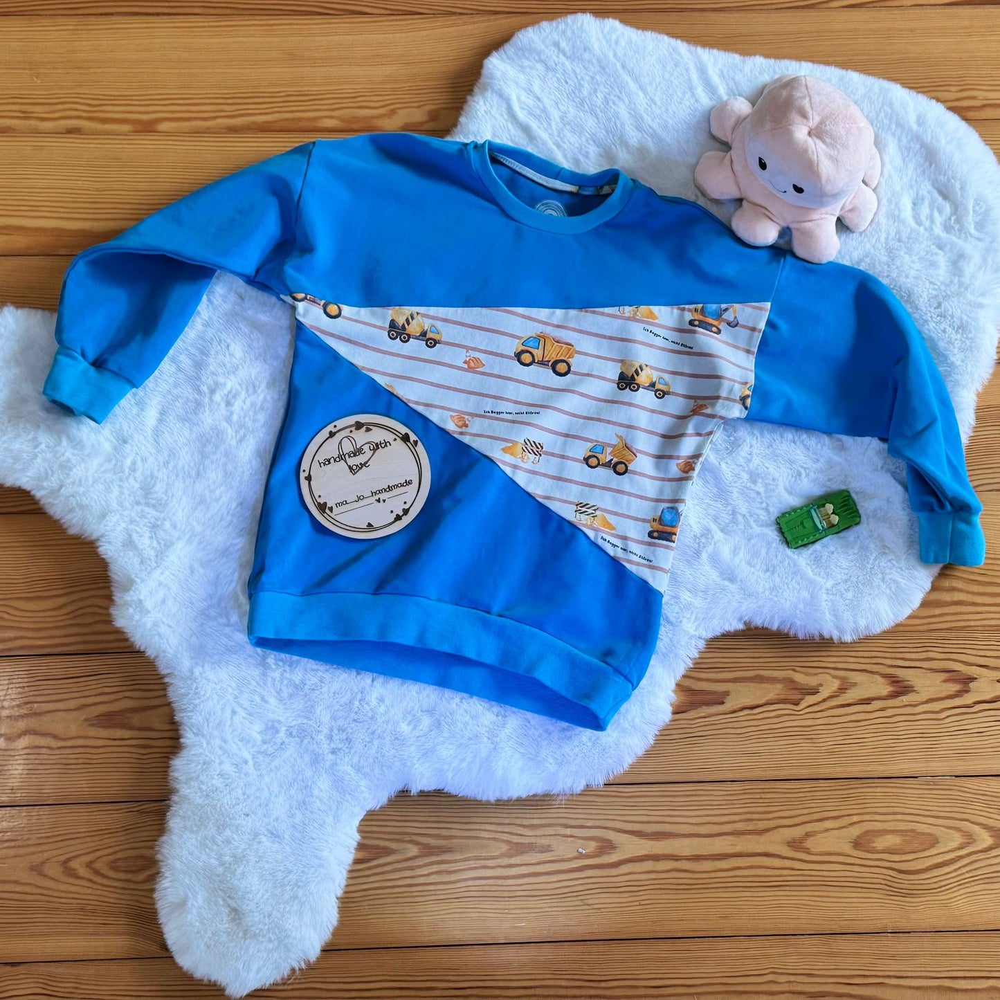 Bagger Kinderstoff French Terry Meterware – Fahrzeug Motiv Jungen Nähprojekt