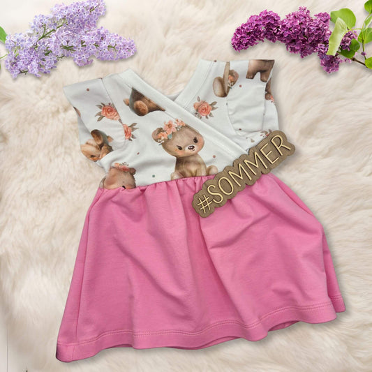 Handmade Baby Wickelkleid kleine Bären rosa – Baby Kleid handgemacht French Terry Handmade by Kati