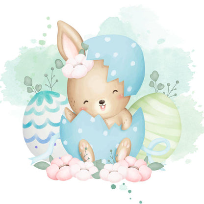 Osterhase aus Ei Bügelbild 15cm – DTF Transfer Oster Applikation Kindershirt
