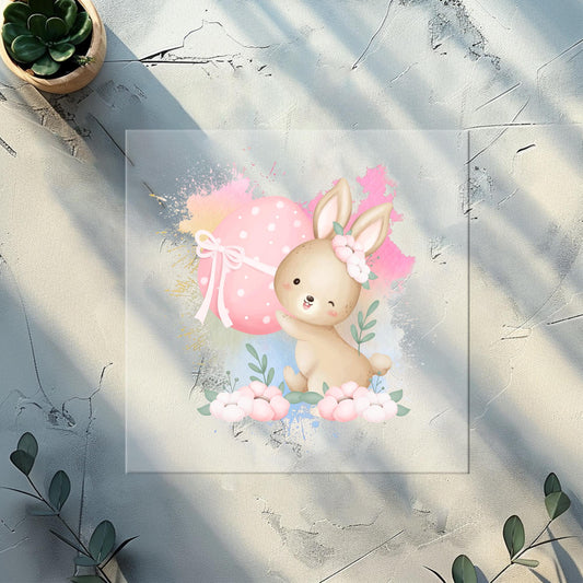 Osterhase rosa Osterei Bügelbild 10cm – Glitzer DTF Transfer aufbügeln