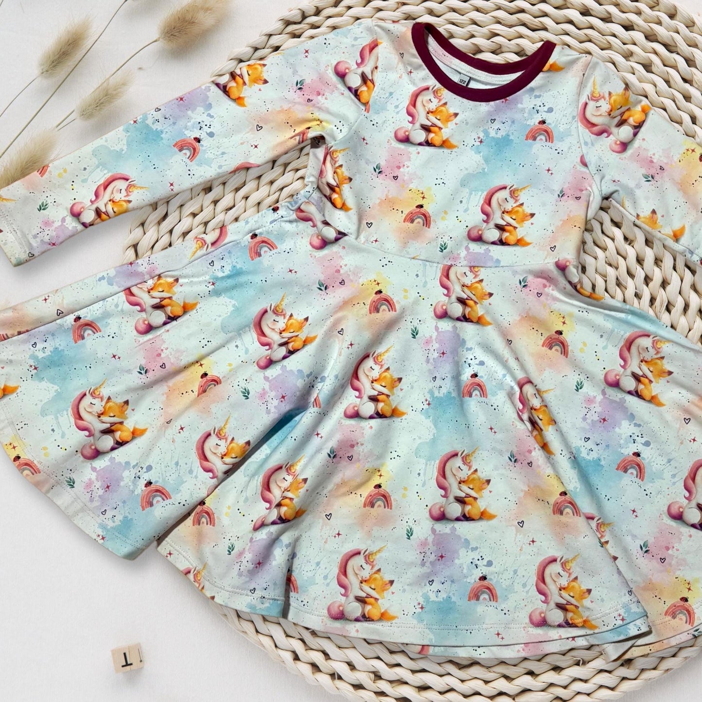 Einhorn und Fuchs French Terry Meterware – Kinderstoff Tiermotiv Mädchen
