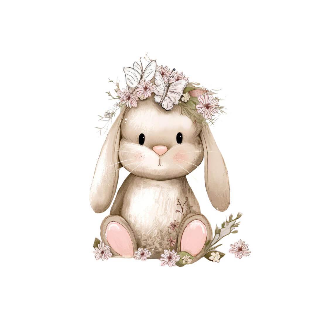 Hase Blumenkranz Bügelbild 15cm – DTF Transfer Oster Applikation Kindershirt