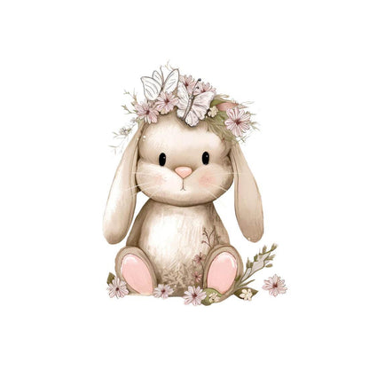 Hase Blumenkranz Bügelbild 15cm – DTF Transfer Oster Applikation Kindershirt