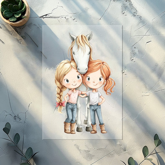Horse Girl Iron-On Transfer "Best Friends & Horse" | DTF Transfer for Apparel & Accessories