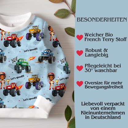 Monstertruck Kinderpullover blau Größe 68-128 – Handmade Sweatshirt French Terry
