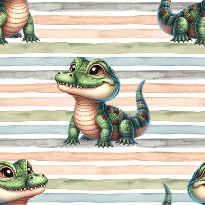 Krokodil Kinderstoff Meterware mit Streifen – Jersey French Terry Tiermotiv Handmade by Kati