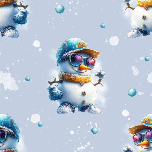 Cooler Schneemann Stoff Detailaufnahme – Kinderstoff Jersey Winter Meterware