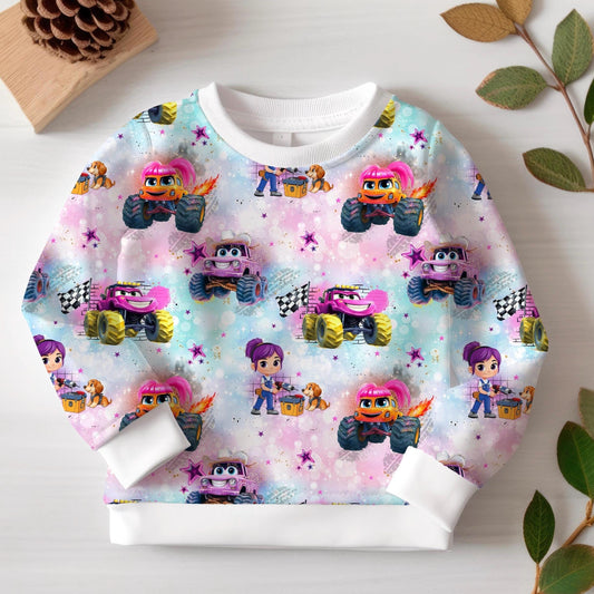 Kinder Sweatshirt Monstertruck rosa handgemacht French Terry – Mädchen Kinderkleidung Handmade by Kati