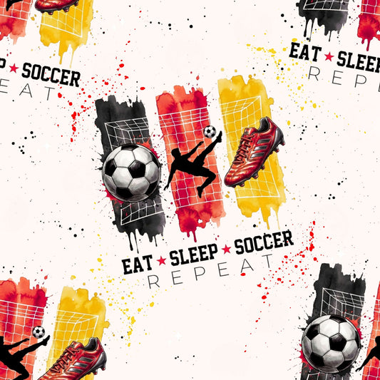 Eat Sleep Soccer Repeat | Football Cotton Fabric by the Meter for Children