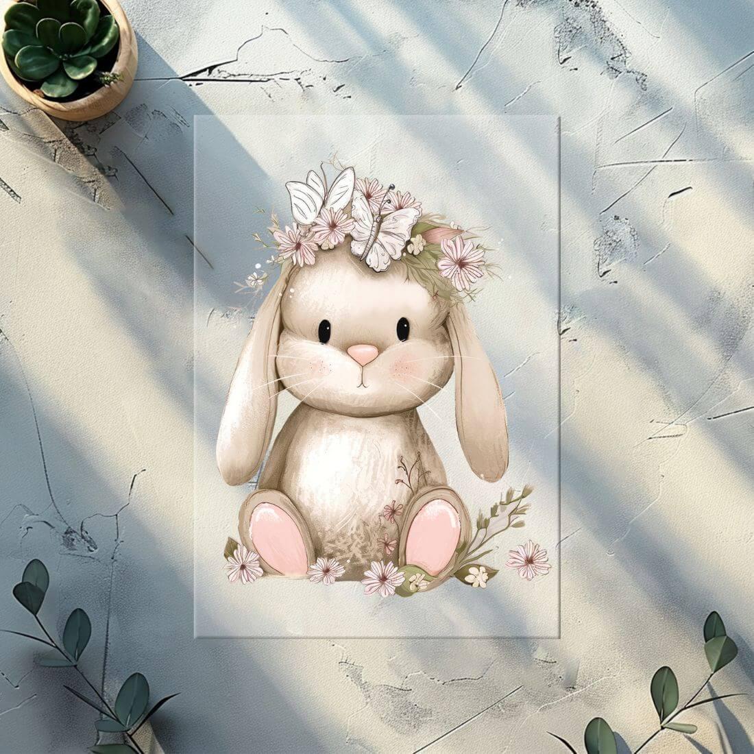 Hase Blumenkranz Bügelbild DTF Transfer – Oster Hase Kinderkleidung Handmade by Kati
