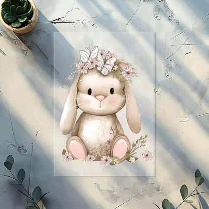 Hase Blumenkranz Bügelbild DTF Transfer – Oster Hase Kinderkleidung Handmade by Kati