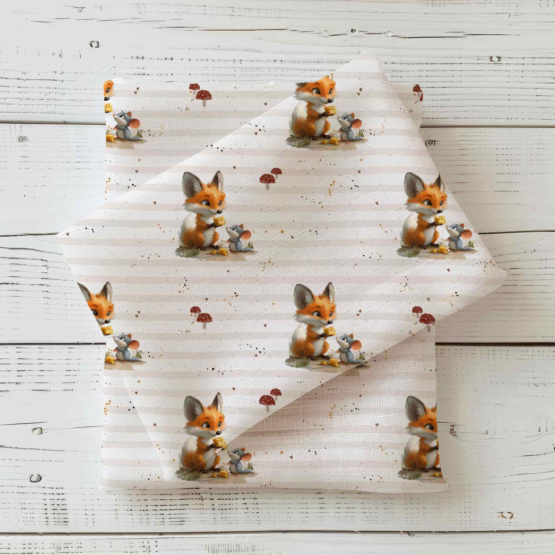 Fuchs Maus Kinderstoff Detailaufnahme – Waldtier Stoff Meterware Jersey